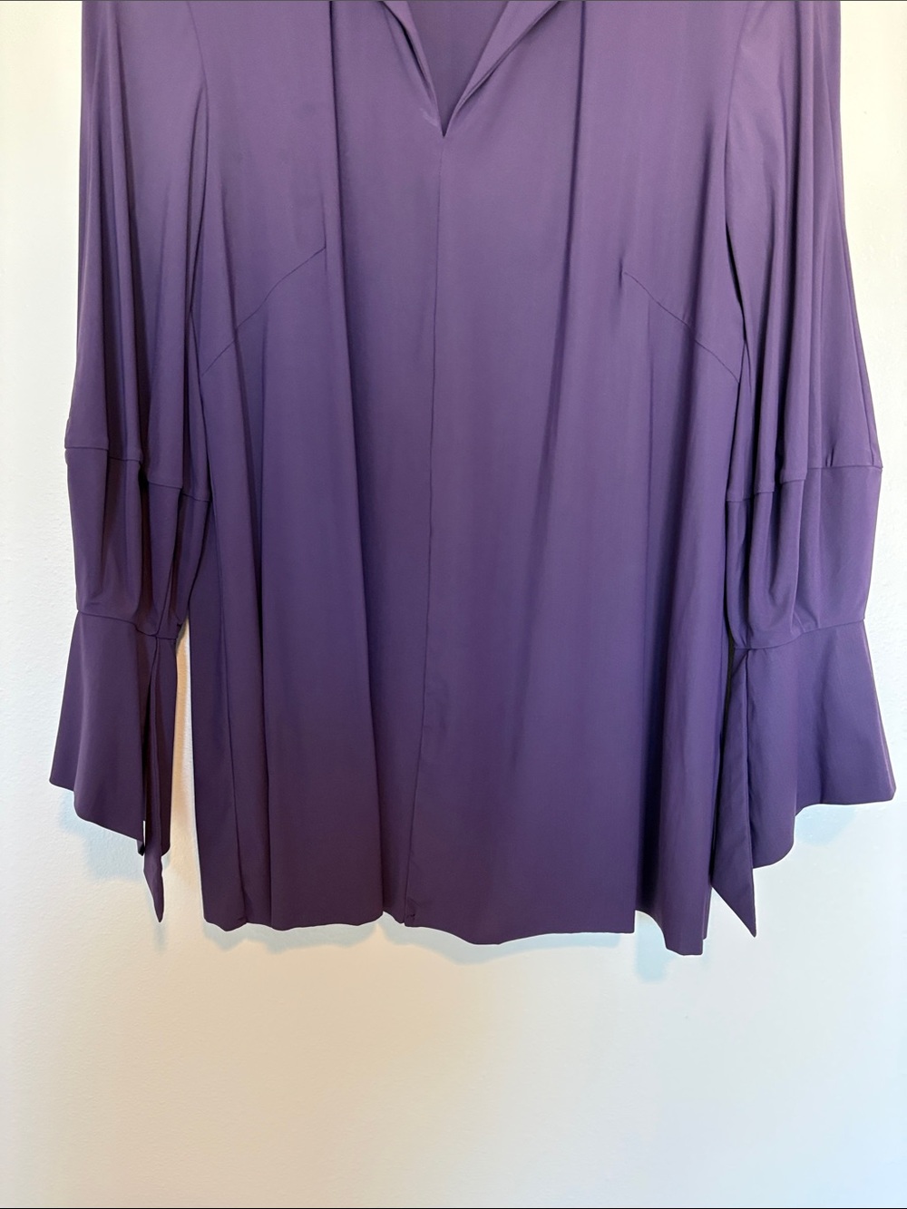 Maria Pinto Stretch Crepe Flowy V-Neck Long Sleeve Relaxed Blouse Purple Large - Picture 4 of 8